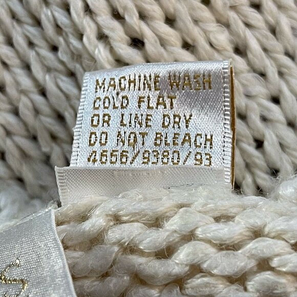 VTG Needles & Yarn Patchwork Knit Ramie Blend Sweater Beige/Brown Shoulder Pads - Picture 6 of 10